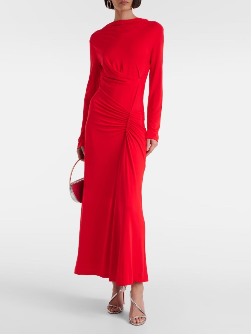 Simkhai Red Ruched Long Sleeve Maxi Dress Size 2